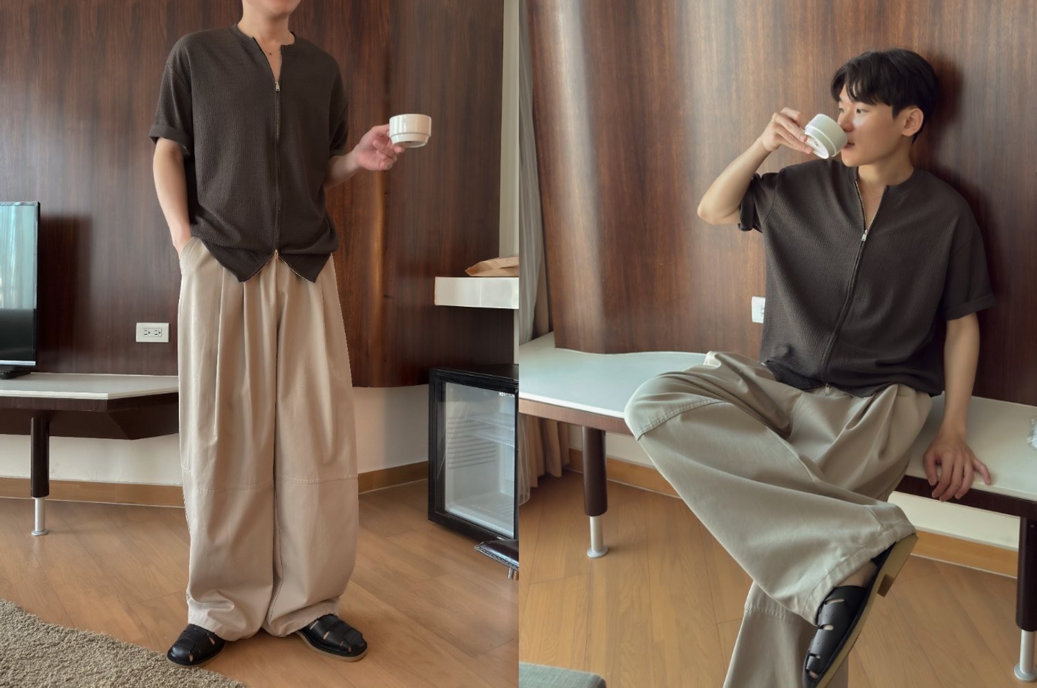 OPPA KOREA - 正韓男裝 | TWO TUCK KNEE INCISION WIDE COTTON  PANTS