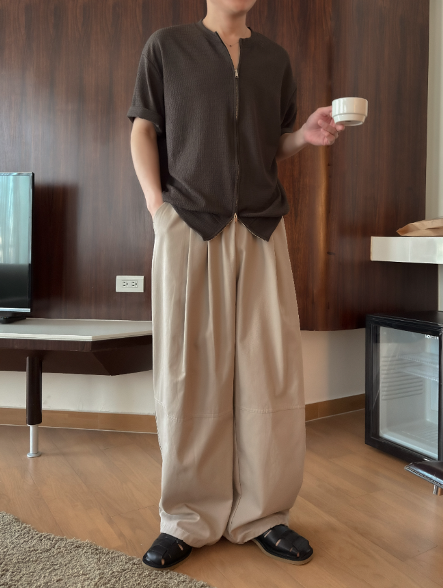 OPPA KOREA - 正韓男裝 | TWO TUCK KNEE INCISION WIDE COTTON  PANTS