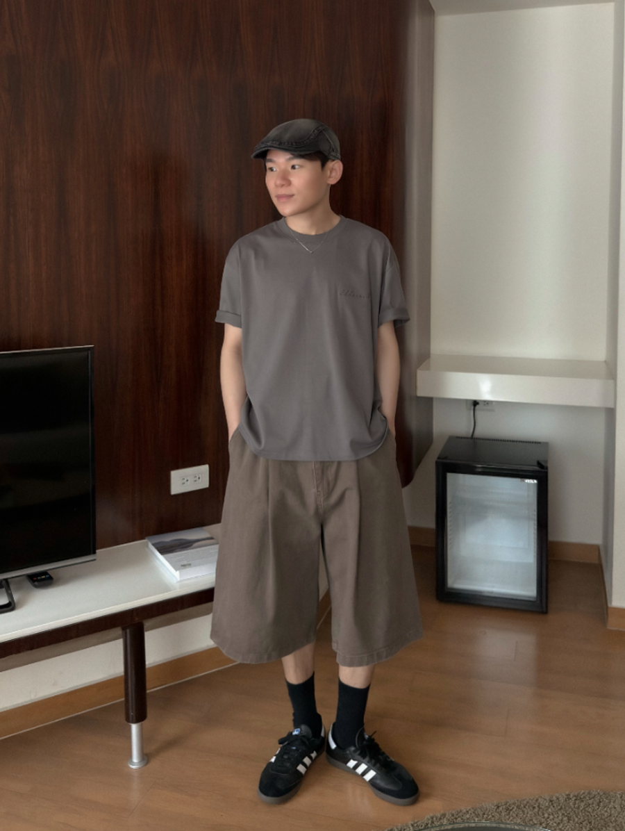 OPPA KOREA - 正韓男裝 | EMBROIDERY HEAVY COTTON CROPPED HALF T
