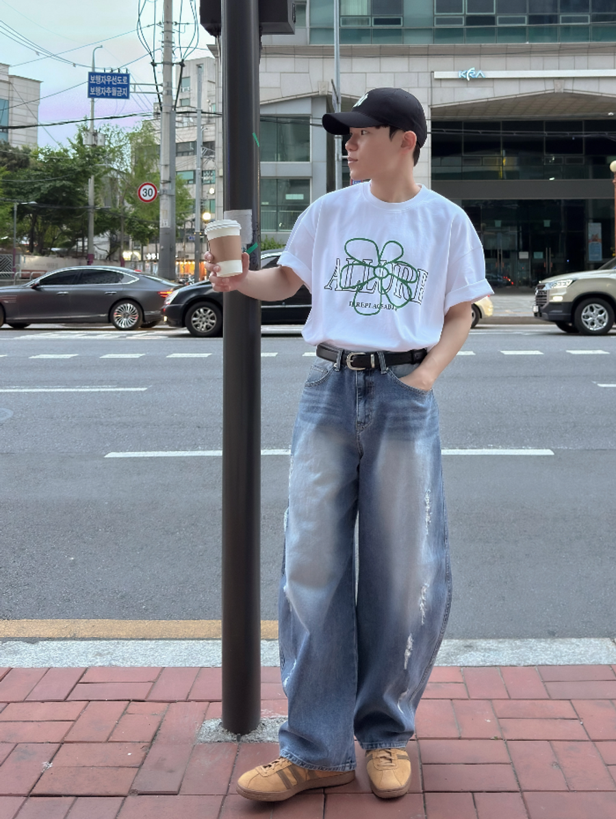 OPPA KOREA - 正韓男裝 | FLOWER VELET EMBROIDERY HALF T