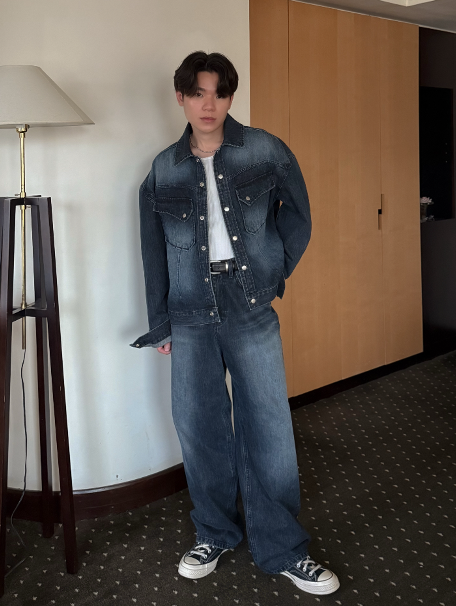 OPPA KOREA - 正韓男裝 | WASHED CROP WESTERN DENIM JACKET