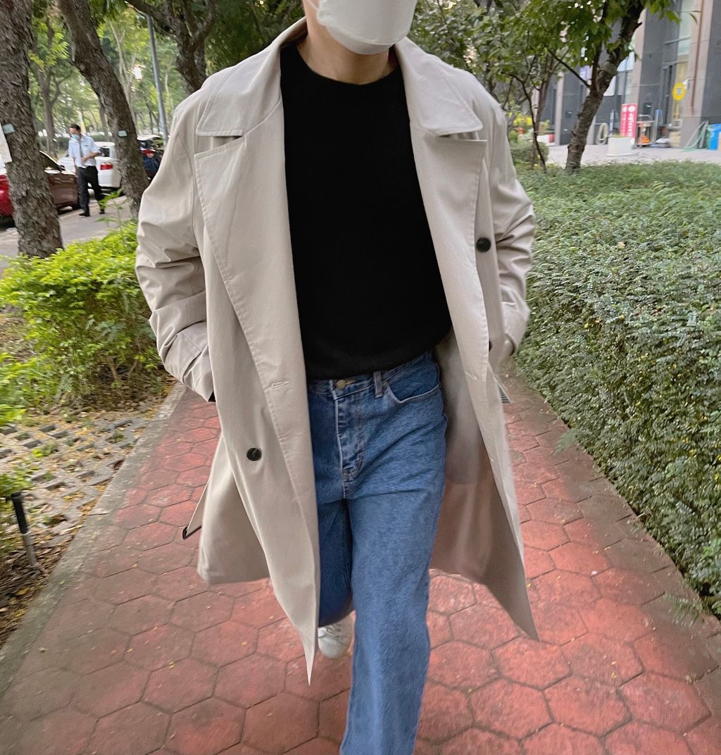 OPPAKOREA 雙排釦綁帶長版風衣外套 (3色)