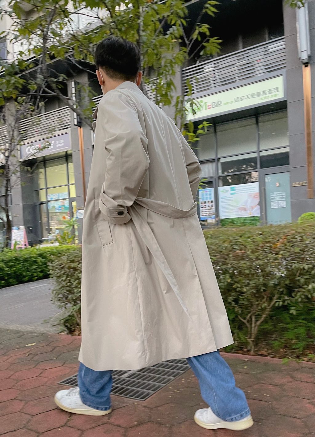 OPPAKOREA 雙排釦綁帶長版風衣外套 (3色)