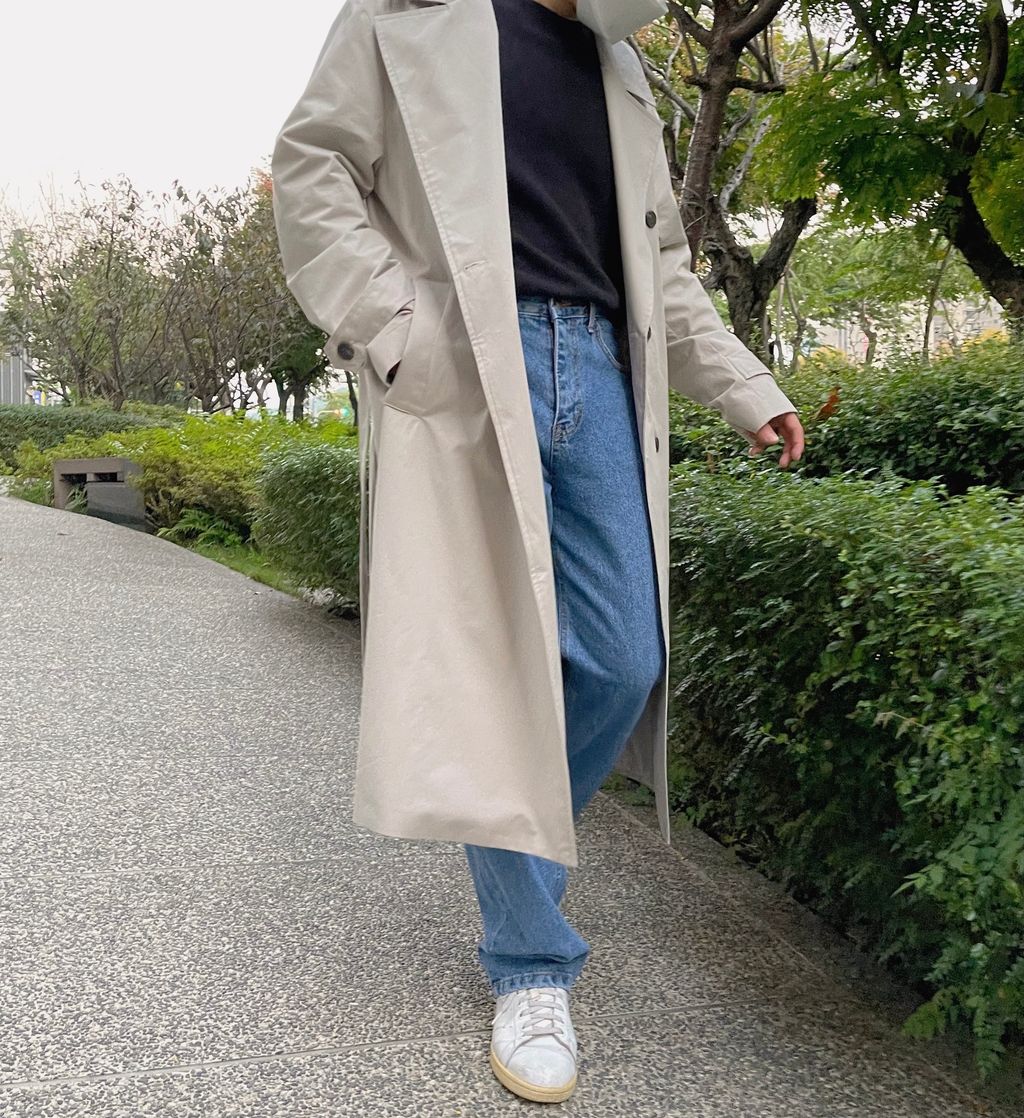 OPPAKOREA 雙排釦綁帶長版風衣外套 (3色)