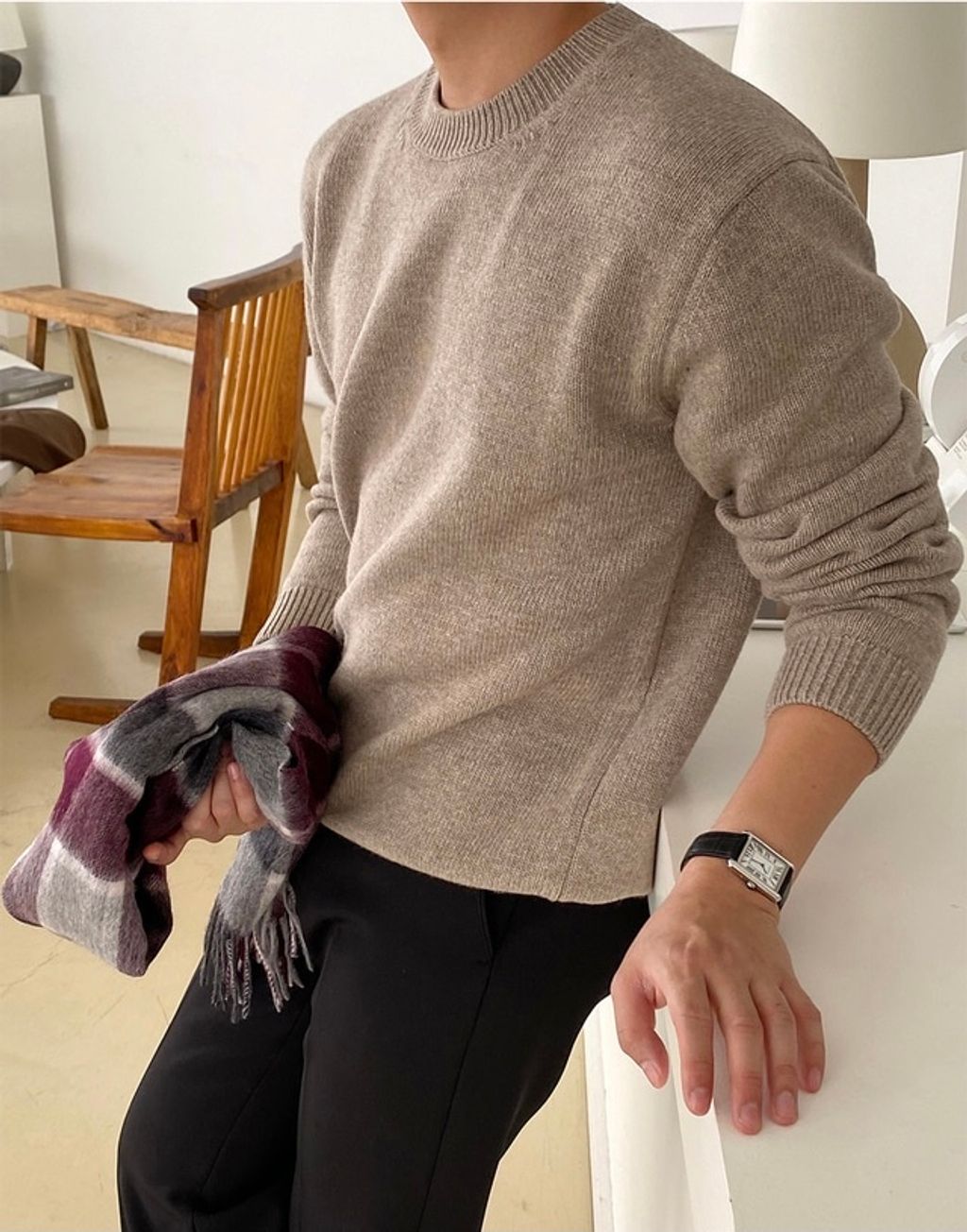 OPPAKOREA 質感圓領羊毛針織衫 (3色) (羊毛80%）