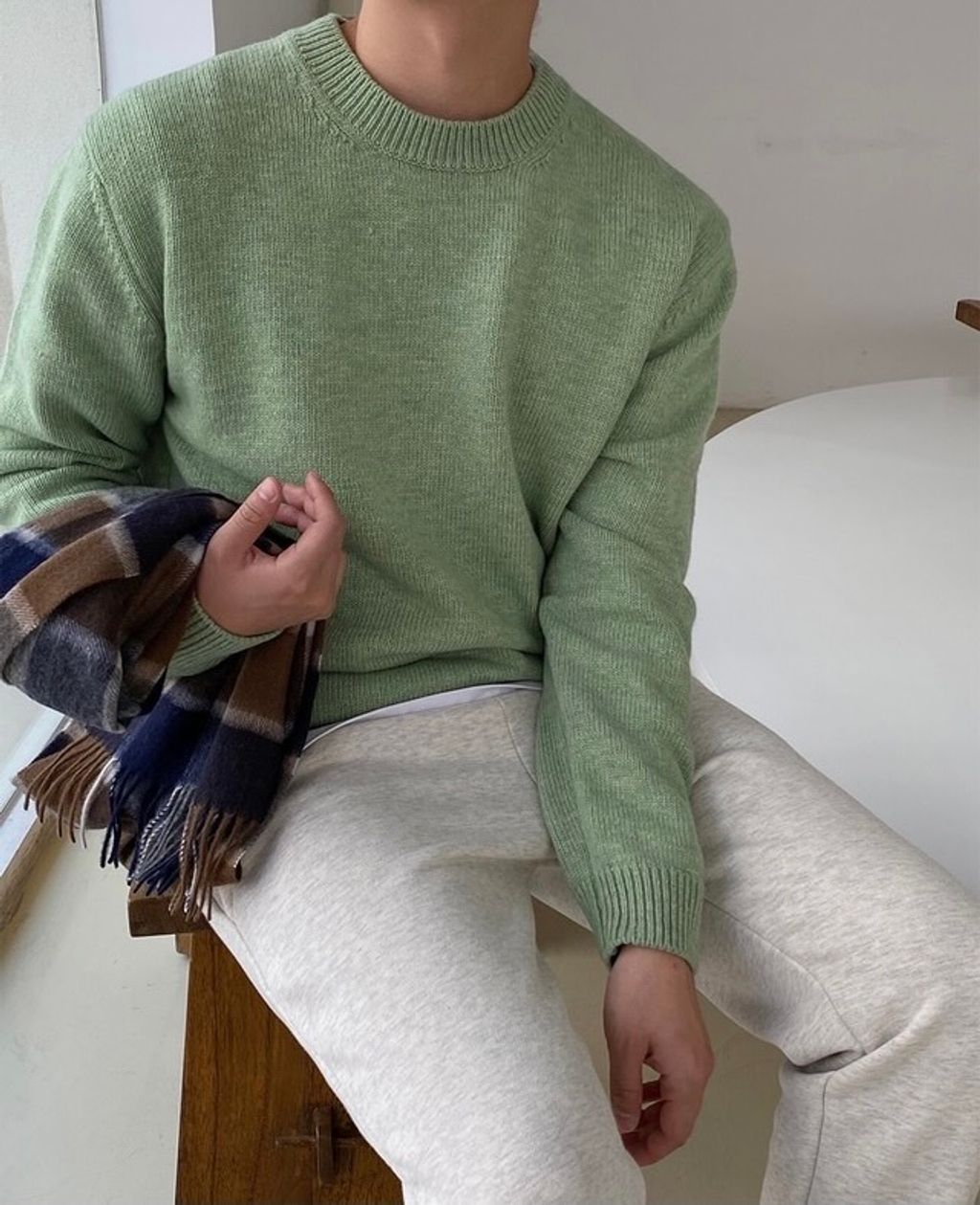 OPPAKOREA 質感圓領羊毛針織衫 (3色) (羊毛80%）