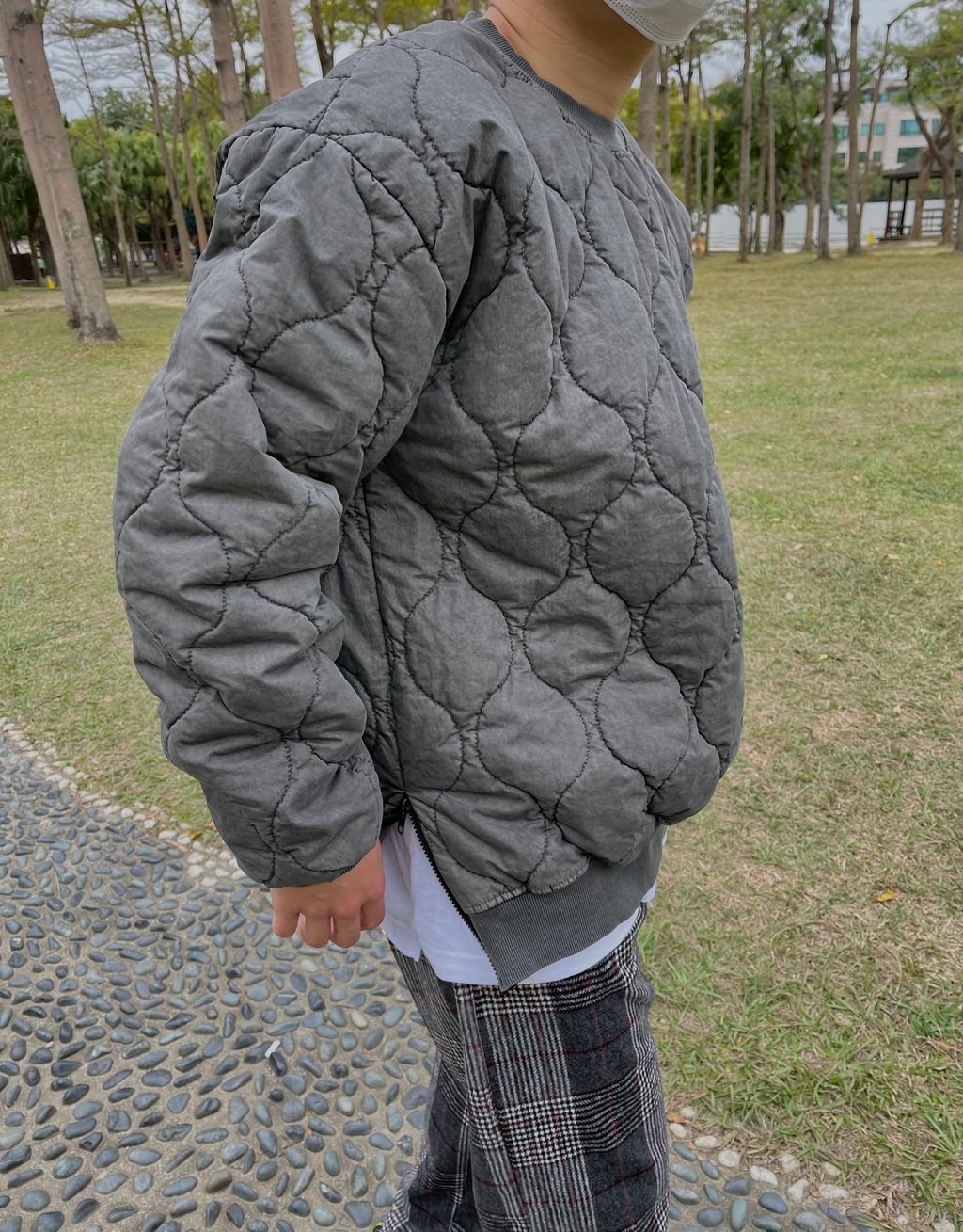 OPPAKOREA 水洗葫蘆格紋口袋鋪棉衛衣 (3色)