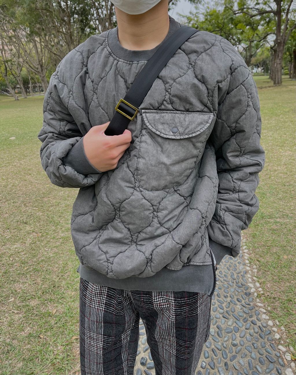 OPPAKOREA 水洗葫蘆格紋口袋鋪棉衛衣 (3色)