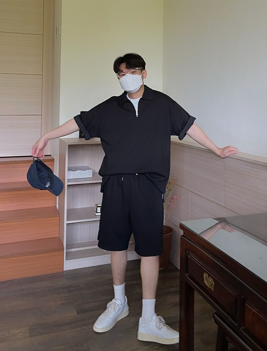 OPPAKOREA 翻領半拉鍊短T (3色) (挺拔的棉料/可搭配套裝)