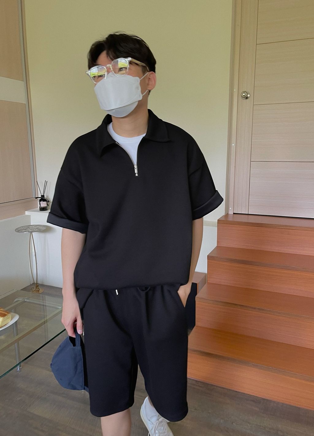 OPPAKOREA 翻領半拉鍊短T (3色) (挺拔的棉料/可搭配套裝)
