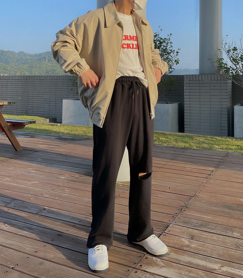OPPAKOREA 破壞剪裁綁帶棉寬褲 (2色) (推薦單品!!!)