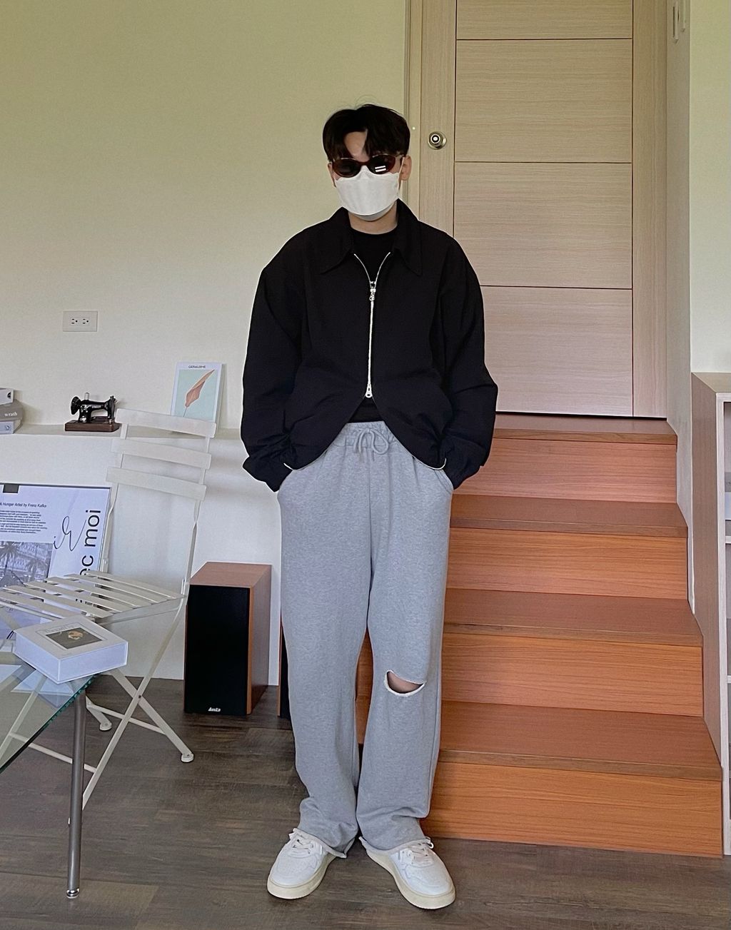 OPPAKOREA 破壞剪裁綁帶棉寬褲 (2色) (推薦單品!!!)