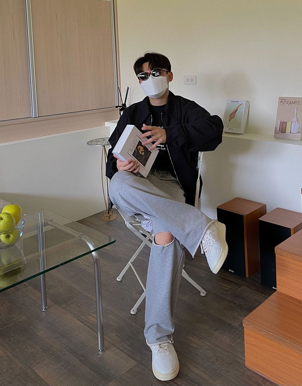 OPPAKOREA 破壞剪裁綁帶棉寬褲 (2色) (推薦單品!!!)