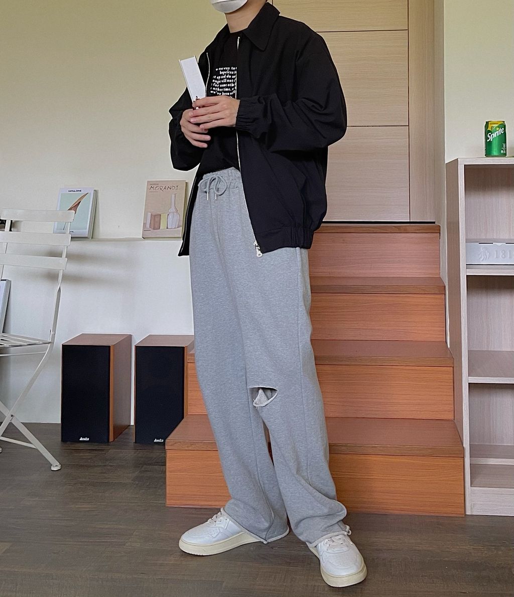 OPPAKOREA 破壞剪裁綁帶棉寬褲 (2色) (推薦單品!!!)