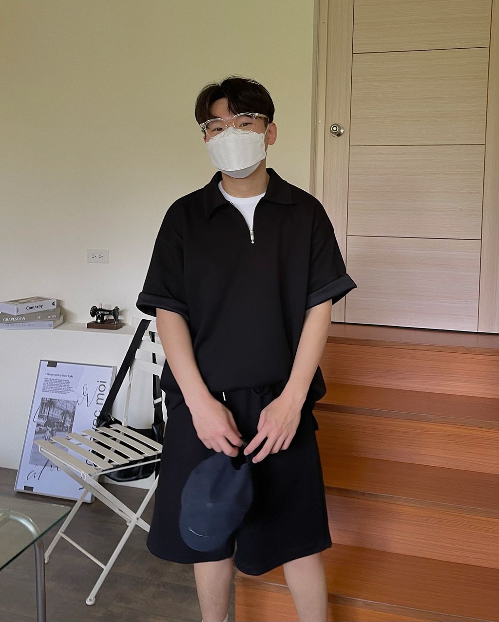 OPPAKOREA 翻領半拉鍊短T (3色) (挺拔的棉料/可搭配套裝)