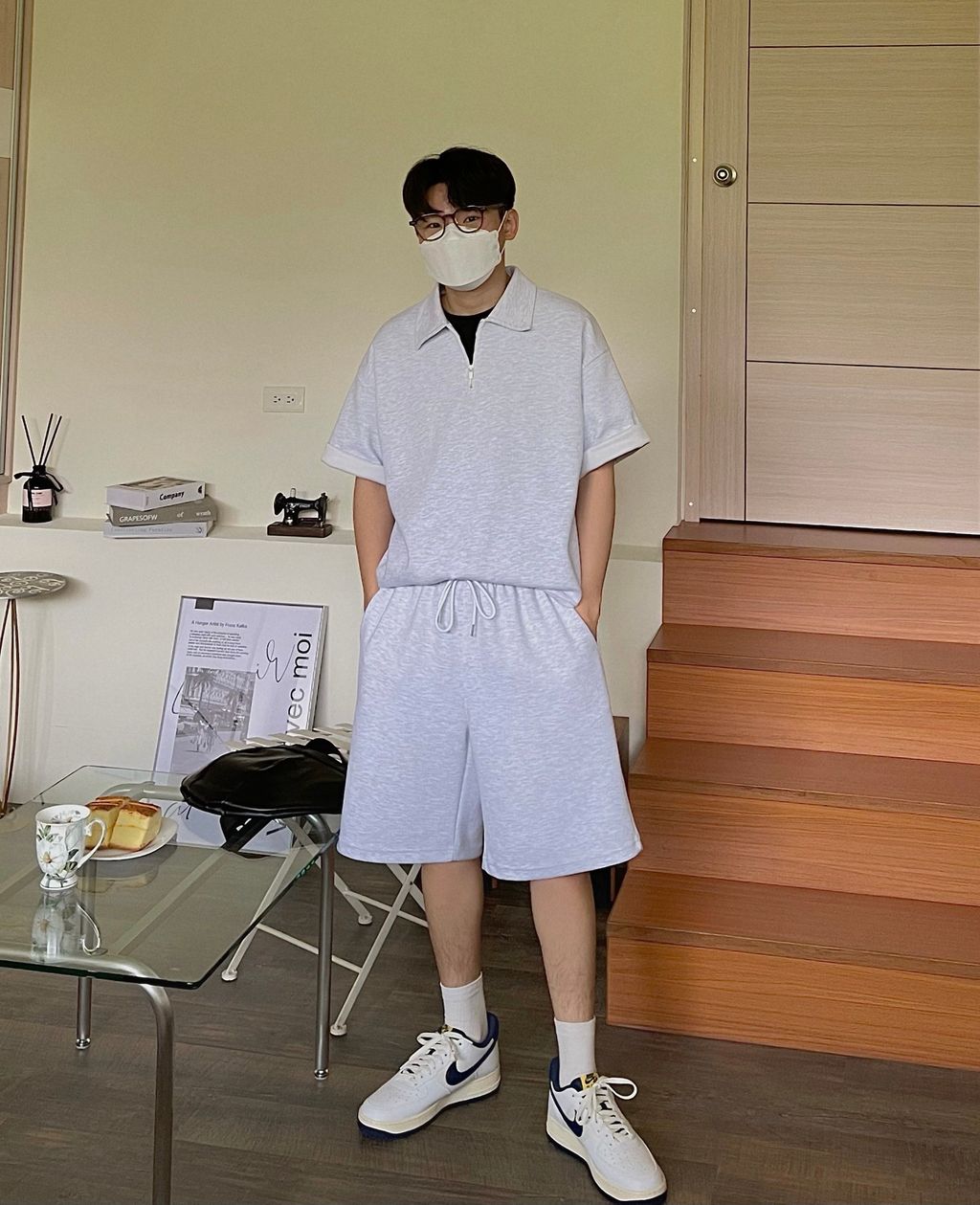 OPPAKOREA 翻領半拉鍊短T (3色) (挺拔的棉料/可搭配套裝)