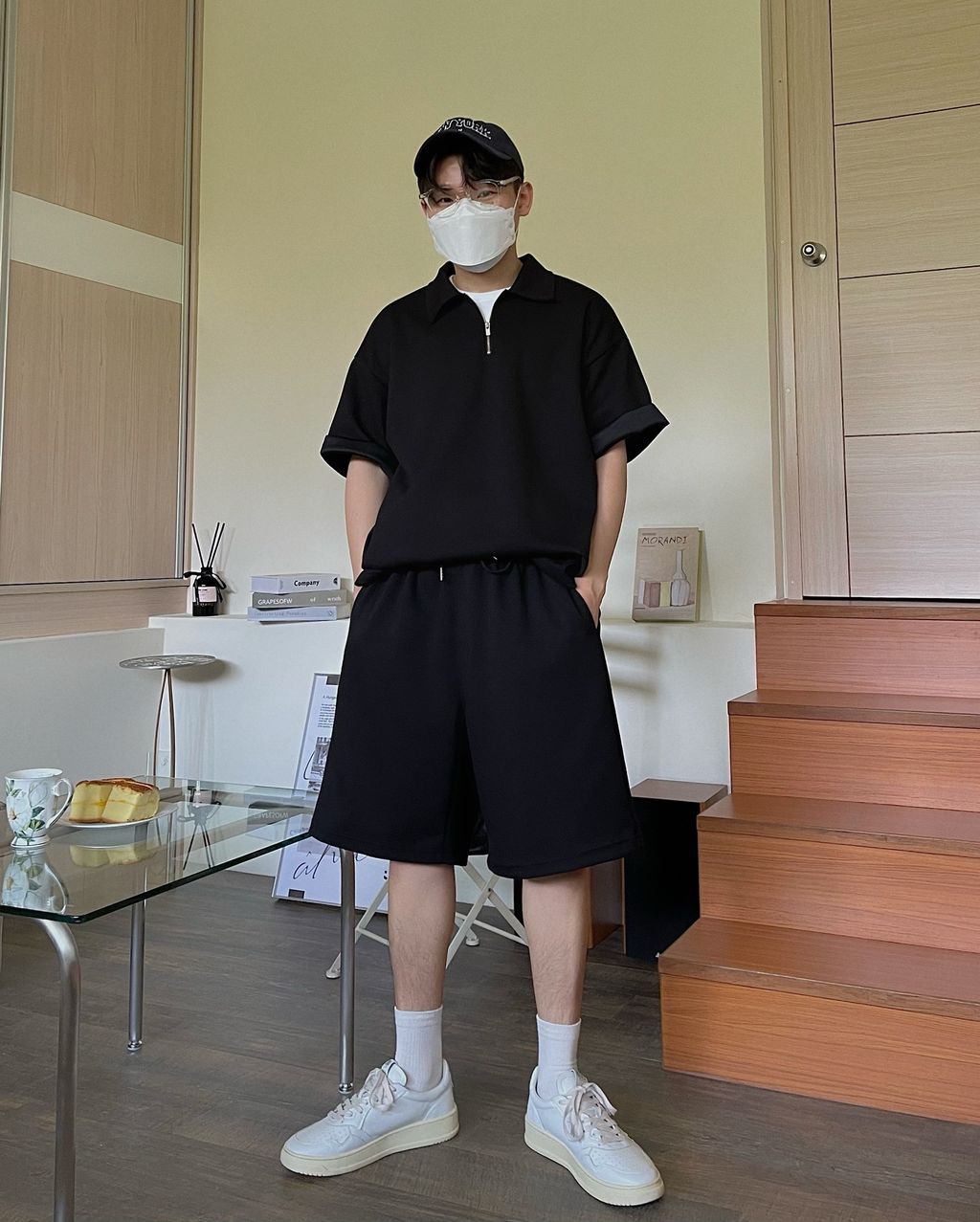 OPPAKOREA 翻領半拉鍊短T (3色) (挺拔的棉料/可搭配套裝)