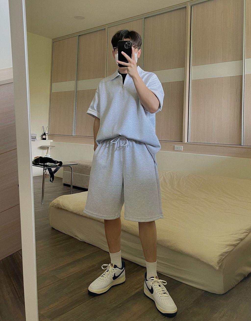 OPPAKOREA 綁帶及膝百慕達棉短褲 (3色) (挺拔的棉料/可搭配套裝)