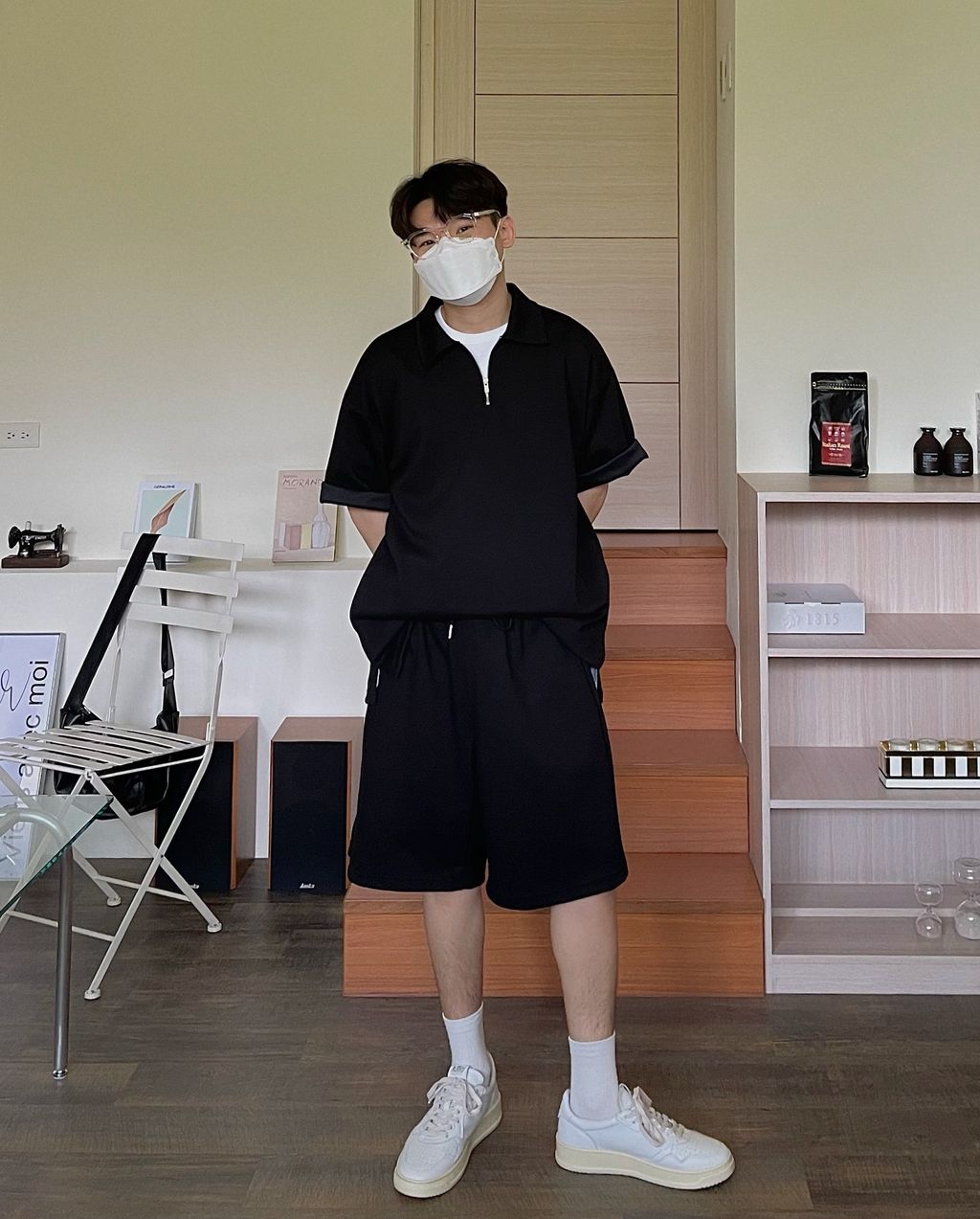 OPPAKOREA 綁帶及膝百慕達棉短褲 (3色) (挺拔的棉料/可搭配套裝)