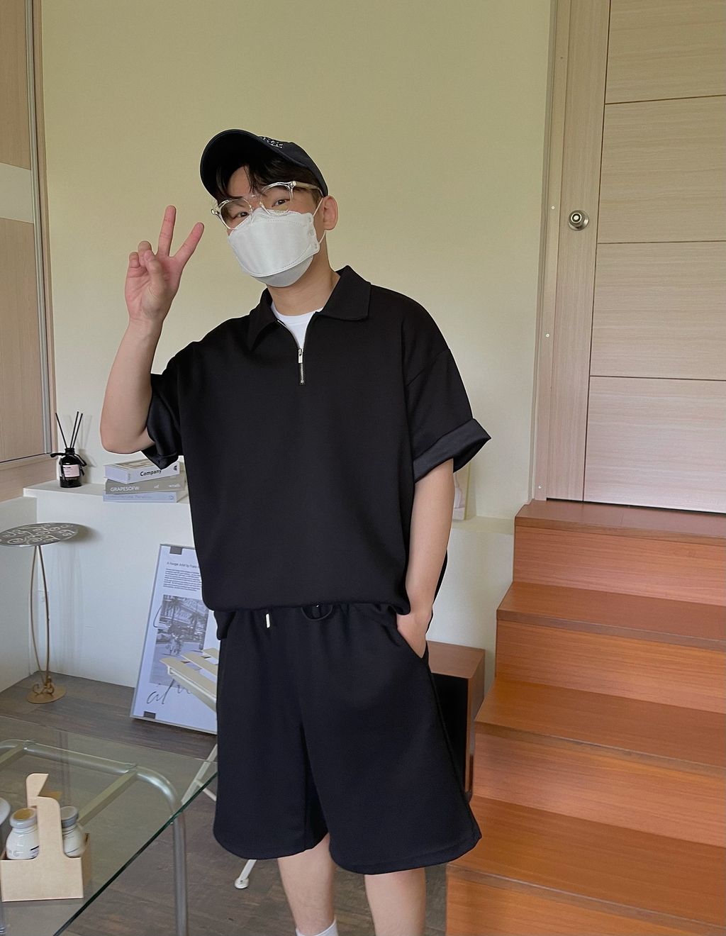 OPPAKOREA 綁帶及膝百慕達棉短褲 (3色) (挺拔的棉料/可搭配套裝)