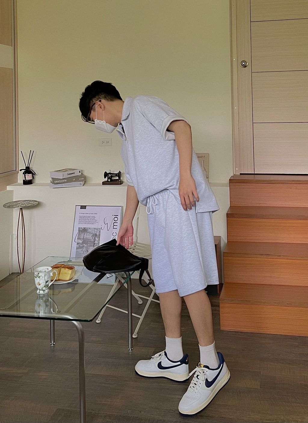 OPPAKOREA 綁帶及膝百慕達棉短褲 (3色) (挺拔的棉料/可搭配套裝)