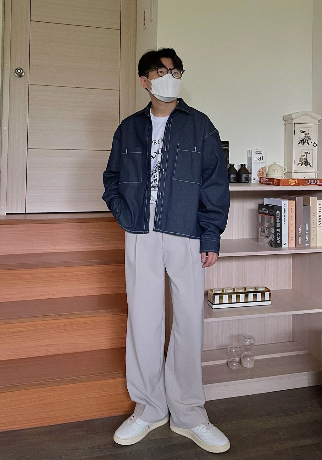 OPPAKOREA 口袋短版牛仔襯衫外套 (2色)
