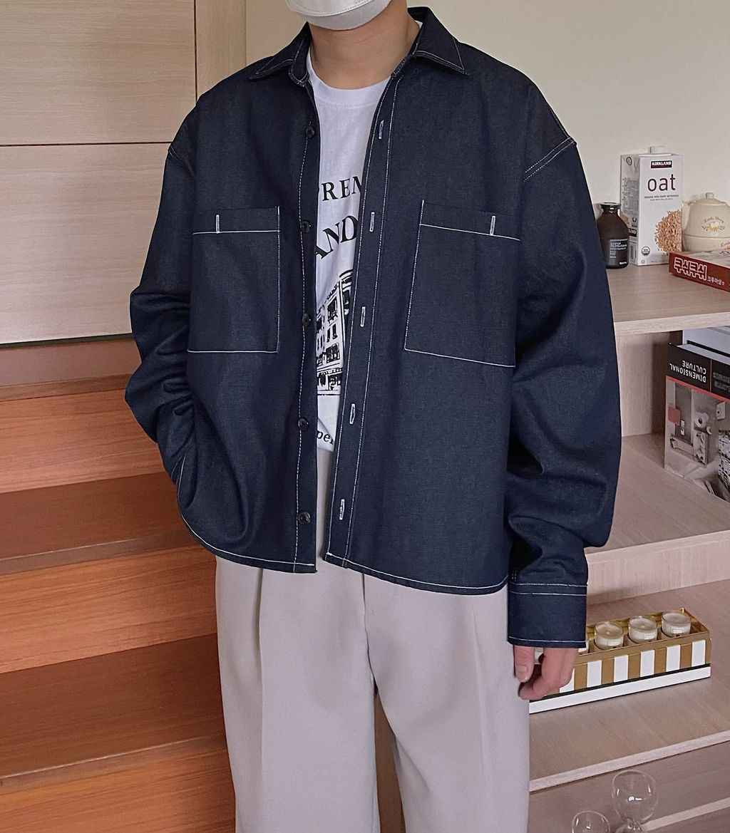 OPPAKOREA 口袋短版牛仔襯衫外套 (2色)