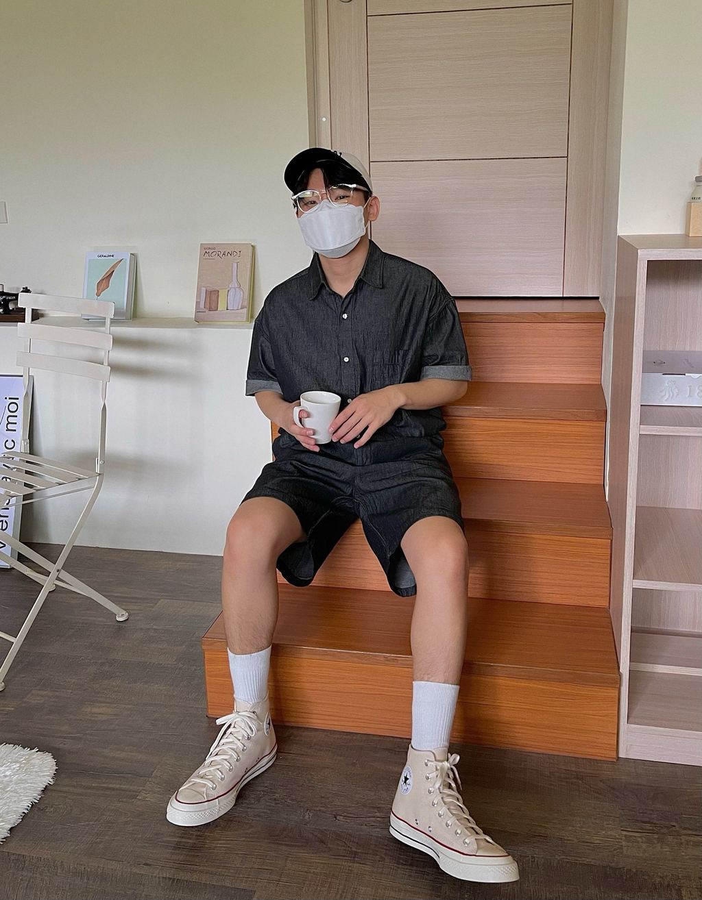 OPPAKOREA 亞麻牛仔短袖襯衫 (2色) (可搭配套裝)