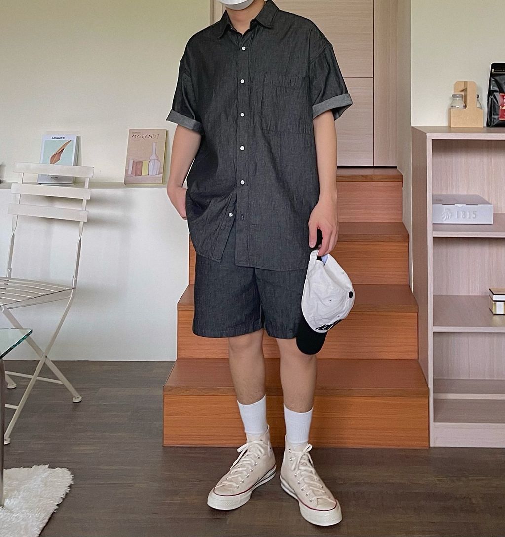 OPPAKOREA 細褶亞麻牛仔短褲 (2色) (可搭配套裝)
