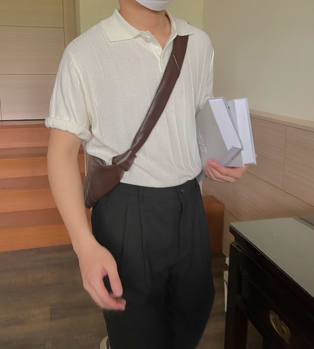 OPPAKOREA 豎條翻領針織短袖開衫 (2色) (優質涼爽棉紗)