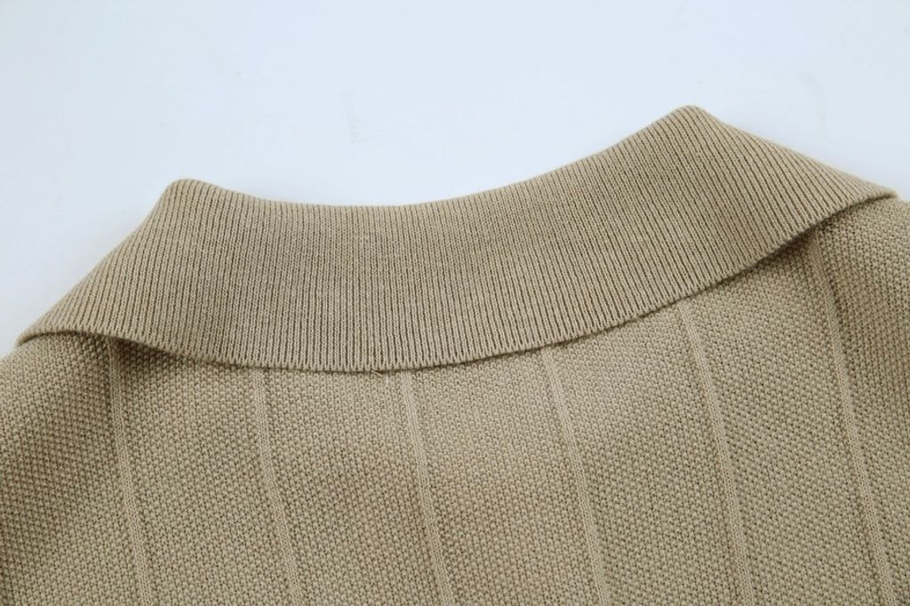 OPPAKOREA 豎條翻領針織短袖開衫 (2色) (優質涼爽棉紗)