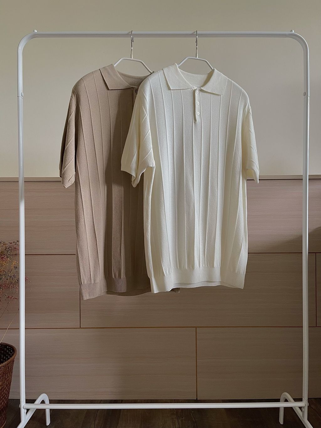 OPPAKOREA 豎條翻領針織短袖開衫 (2色) (優質涼爽棉紗)