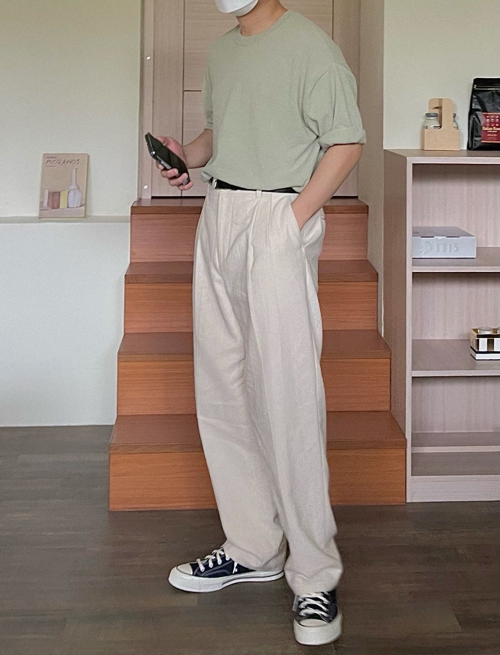 OPPAKOREA 後鬆緊兩褶棉質微寬褲 (3色)
