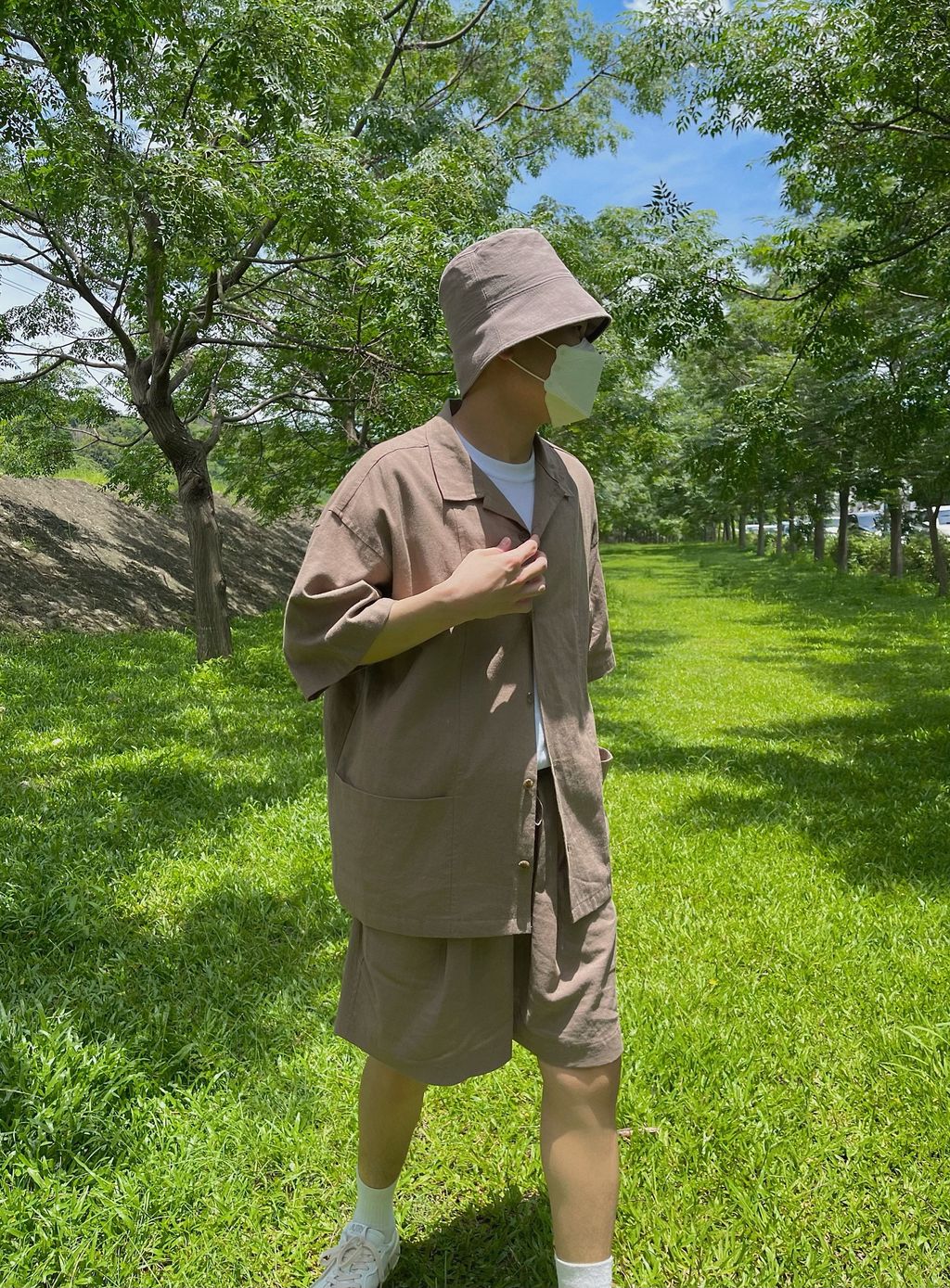 OPPAKOREA 亞麻棉口袋短袖襯衫 (3色) (可搭配套裝)