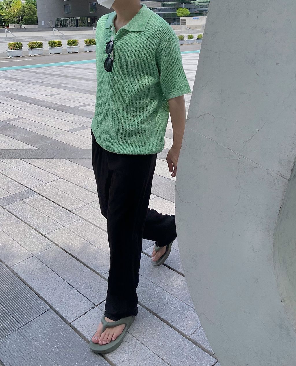 OPPAKOREA 亞麻棉綁帶開衩微寬褲 (2色)