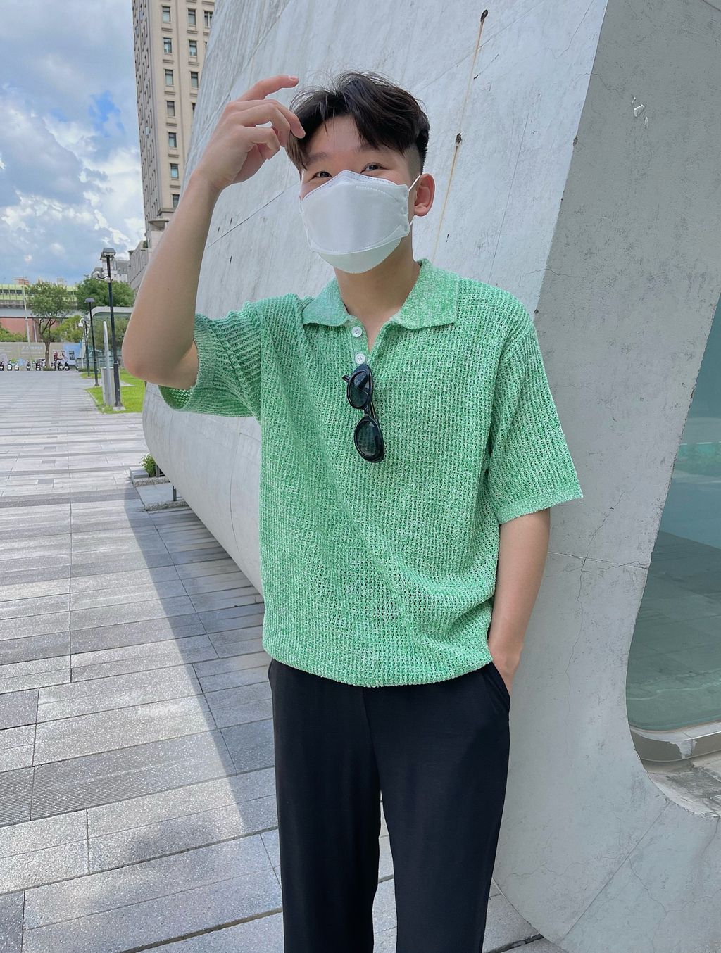 OPPAKOREA 翻領混合針織短衫 (3色)
