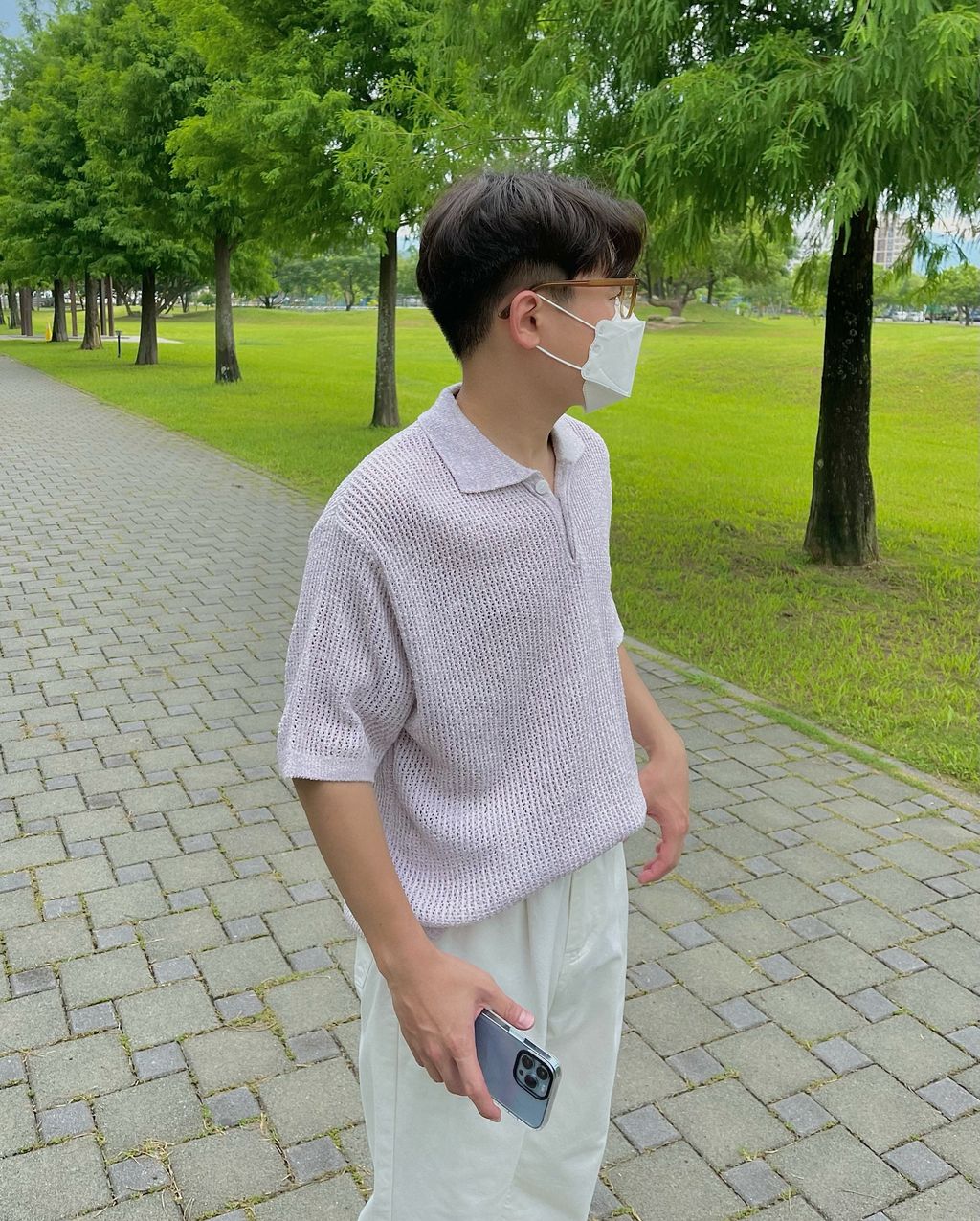 OPPAKOREA 翻領混合針織短衫 (3色)
