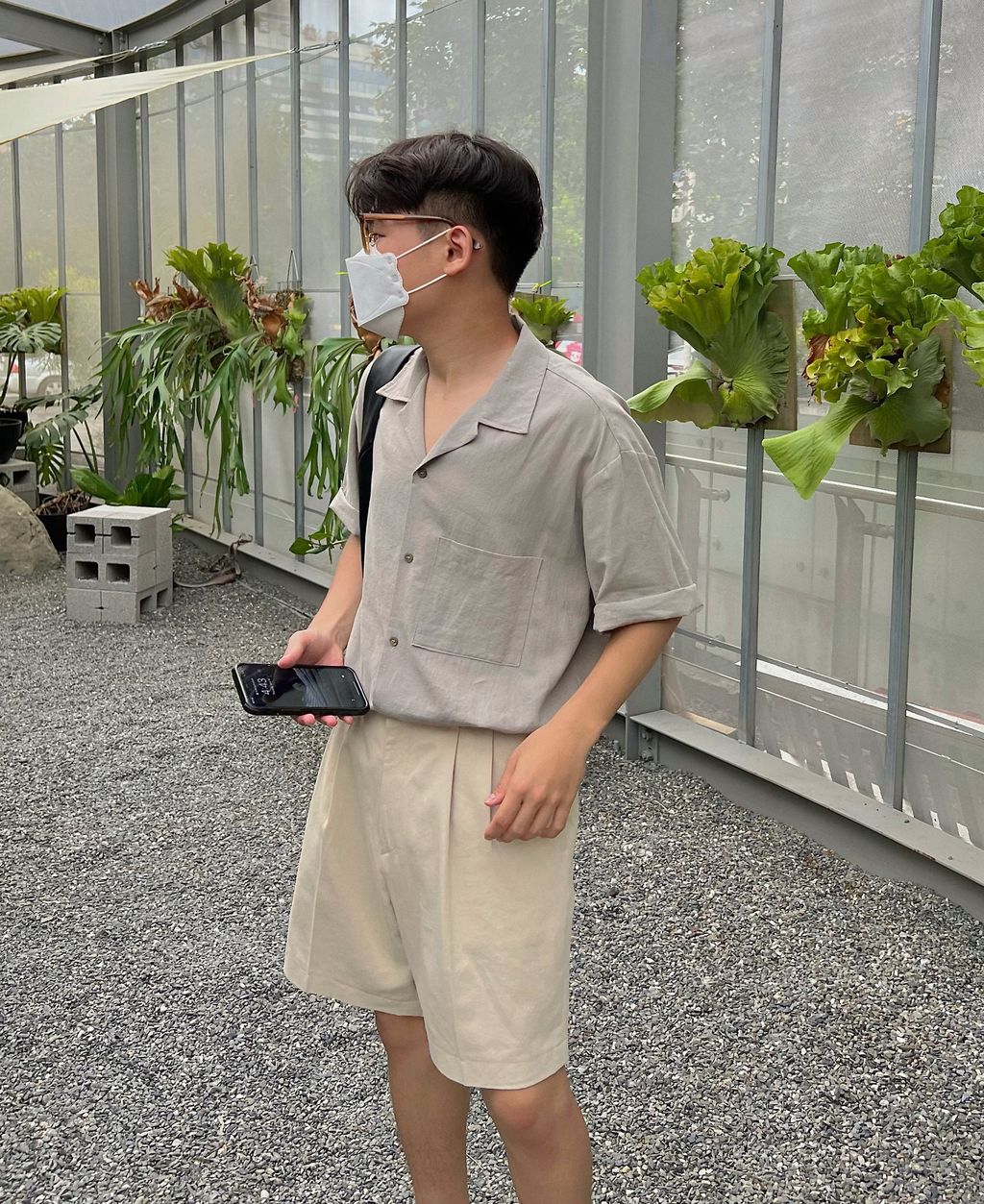 OPPAKOREA 亞麻棉開襟領短袖襯衫 (3色)