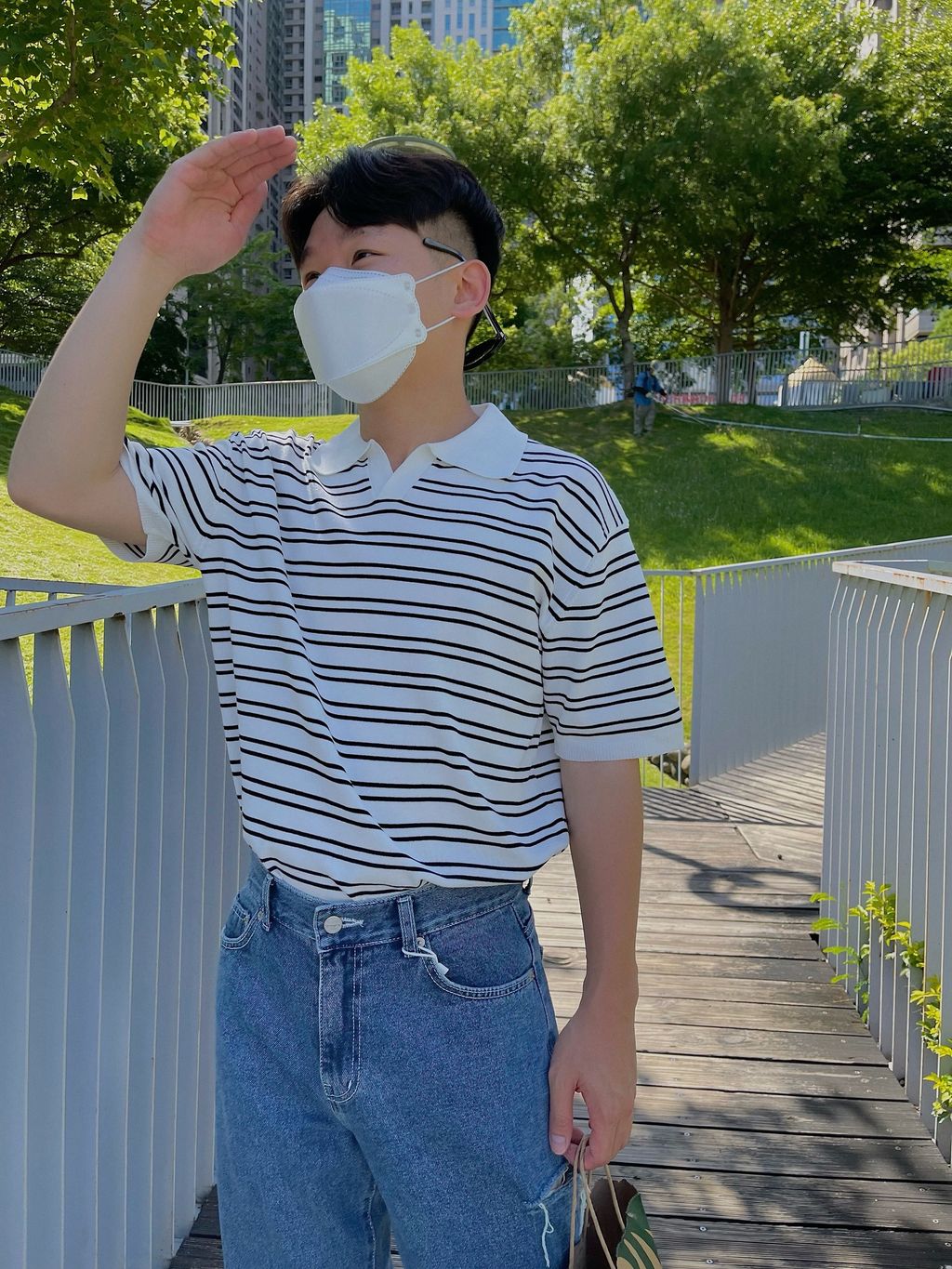 OPPAKOREA 亞麻棉條紋開襟針織短衫 (3色)