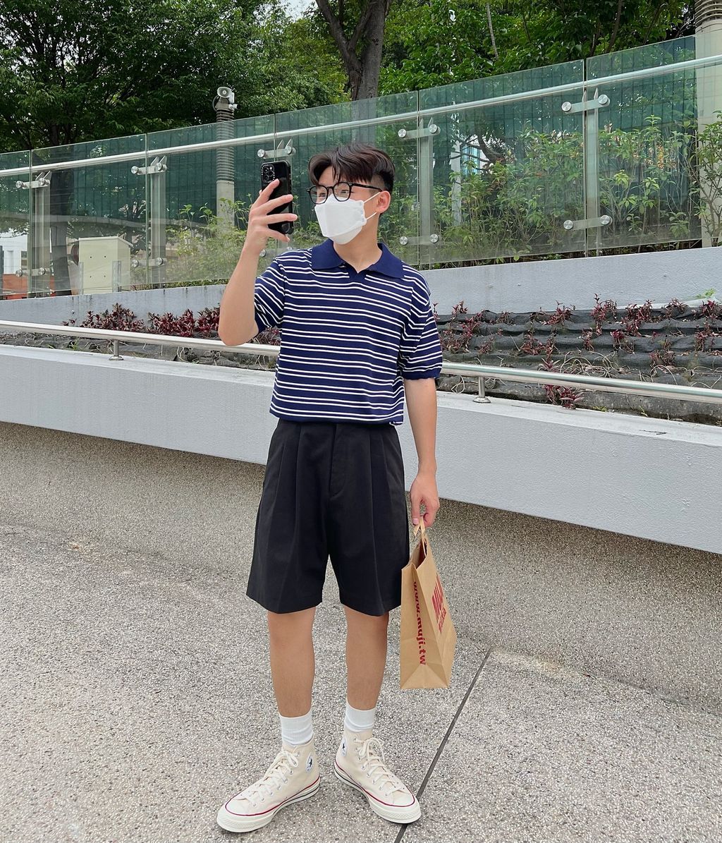 OPPAKOREA 後鬆緊兩褶休閒短褲 (2色) (高密度棉料)