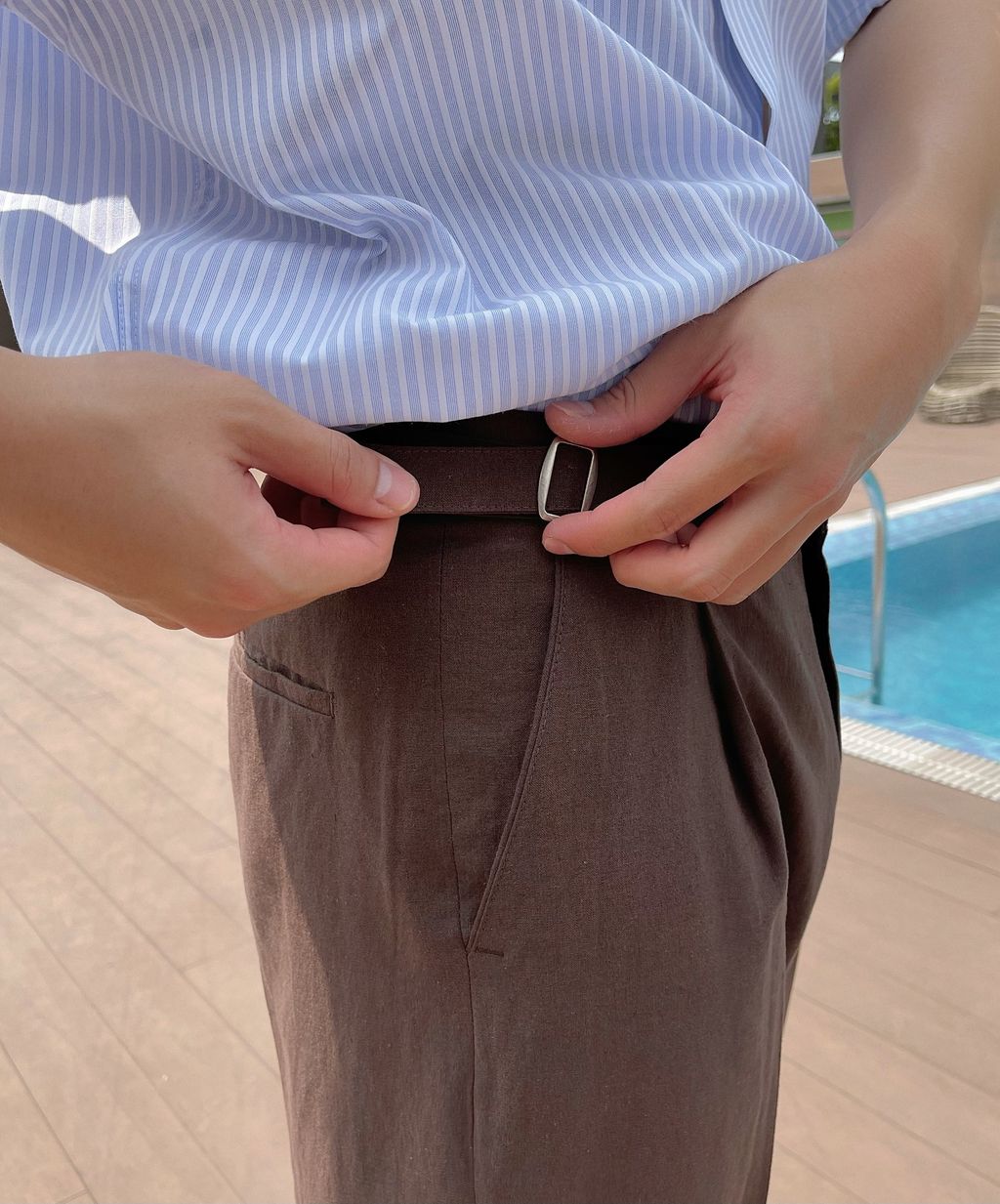OPPAKOREA 亞麻側腰帶細褶休閒寬褲 (4色)