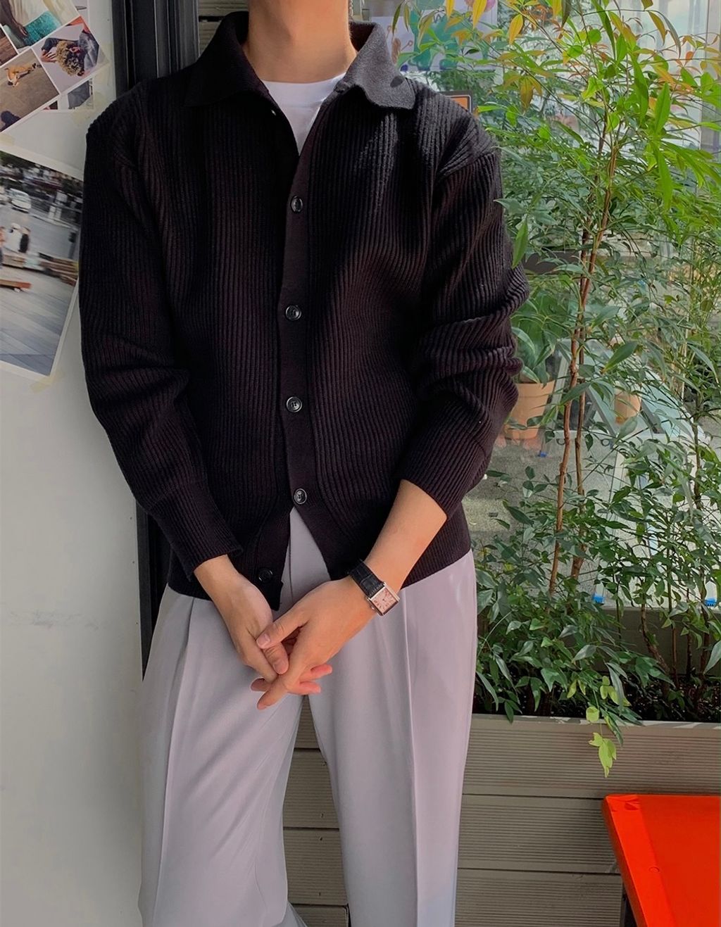 OPPAKOREA 翻領開襟厚磅針織衫 (6色)