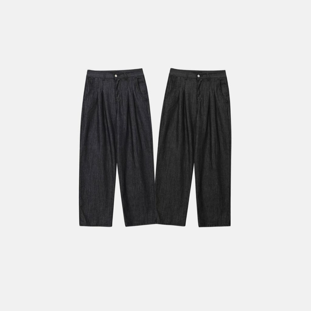 OPPAKOREA Non Fade 兩褶原色牛仔寬褲 (2色)
