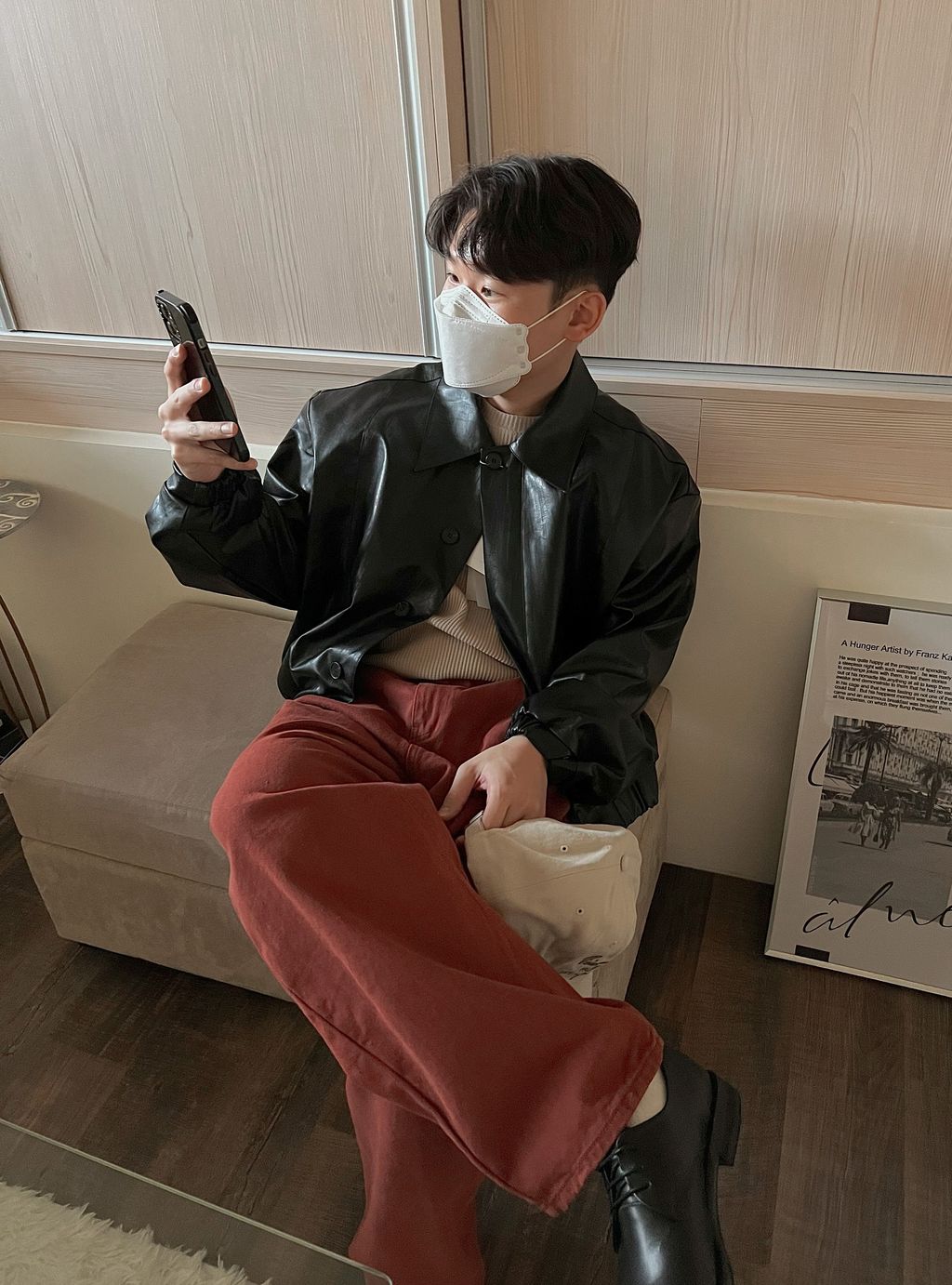 OPPAKOREA 隱藏鈕扣短版皮革外套 (2色)