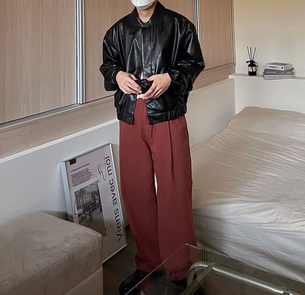 OPPAKOREA 隱藏鈕扣短版皮革外套 (2色)