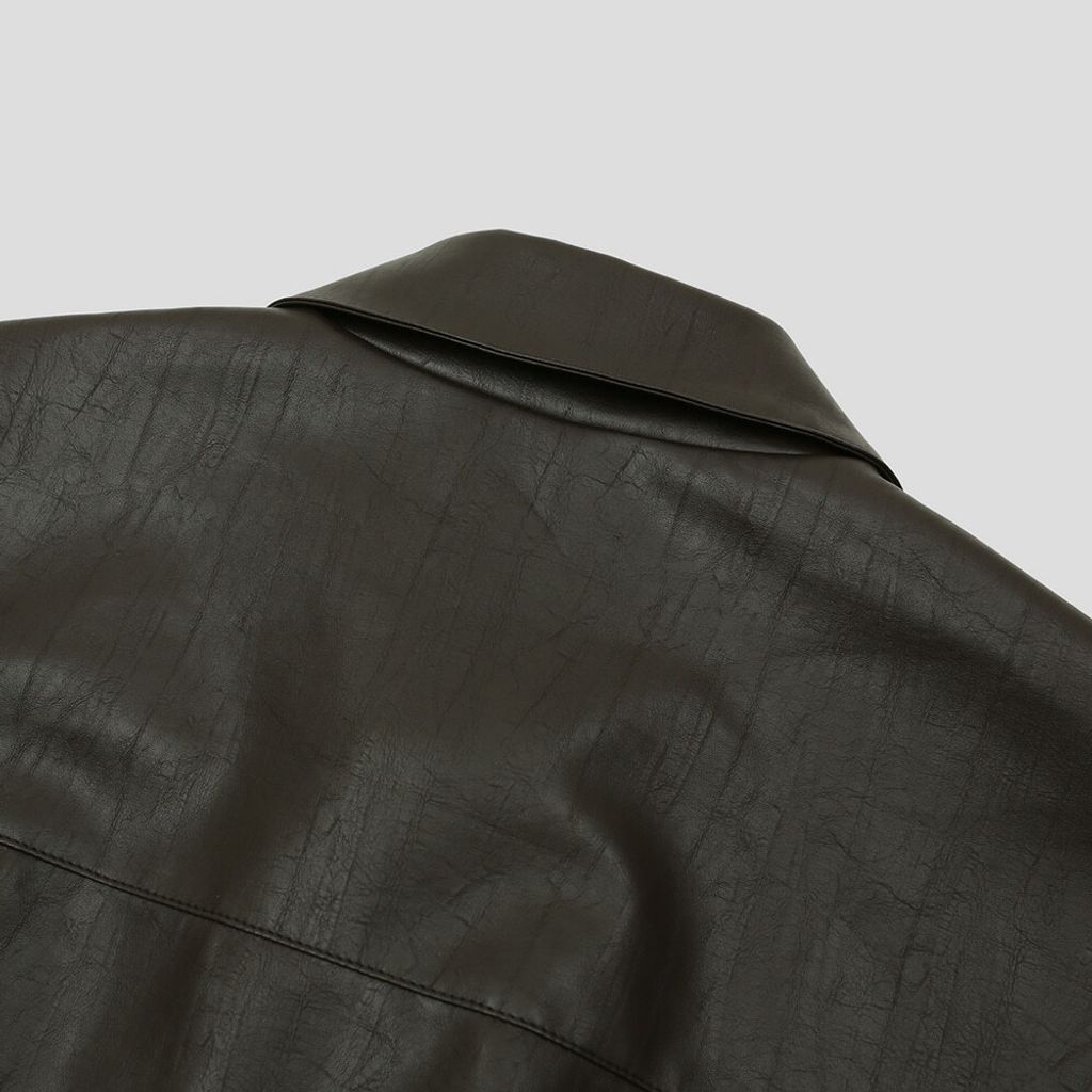 OPPAKOREA 隱藏鈕扣短版皮革外套 (2色)