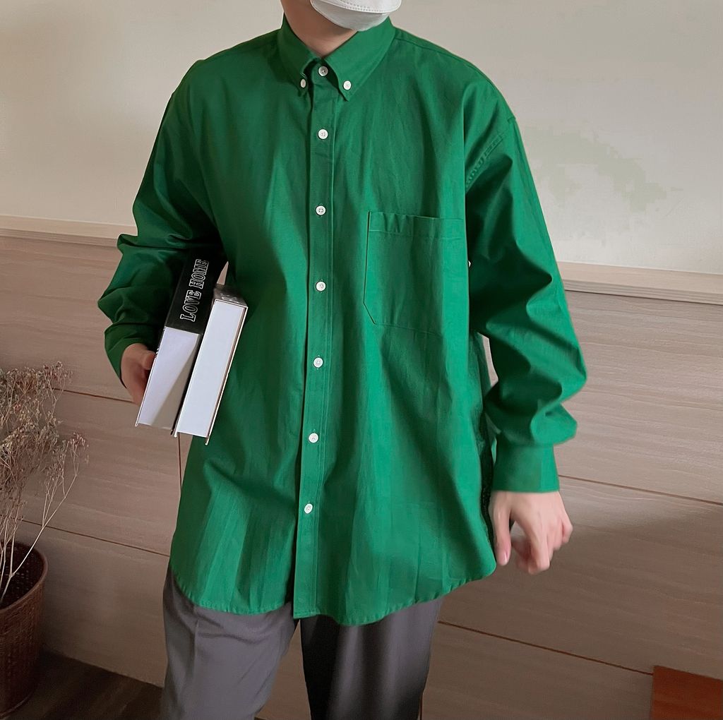 OPPAKOREA 弧型寬鬆剪裁口袋牛津襯衫 (4色)
