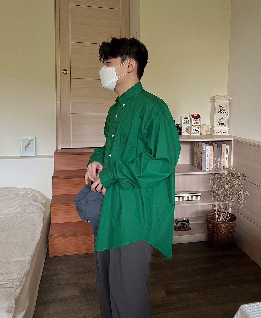 OPPAKOREA 弧型寬鬆剪裁口袋牛津襯衫 (4色)