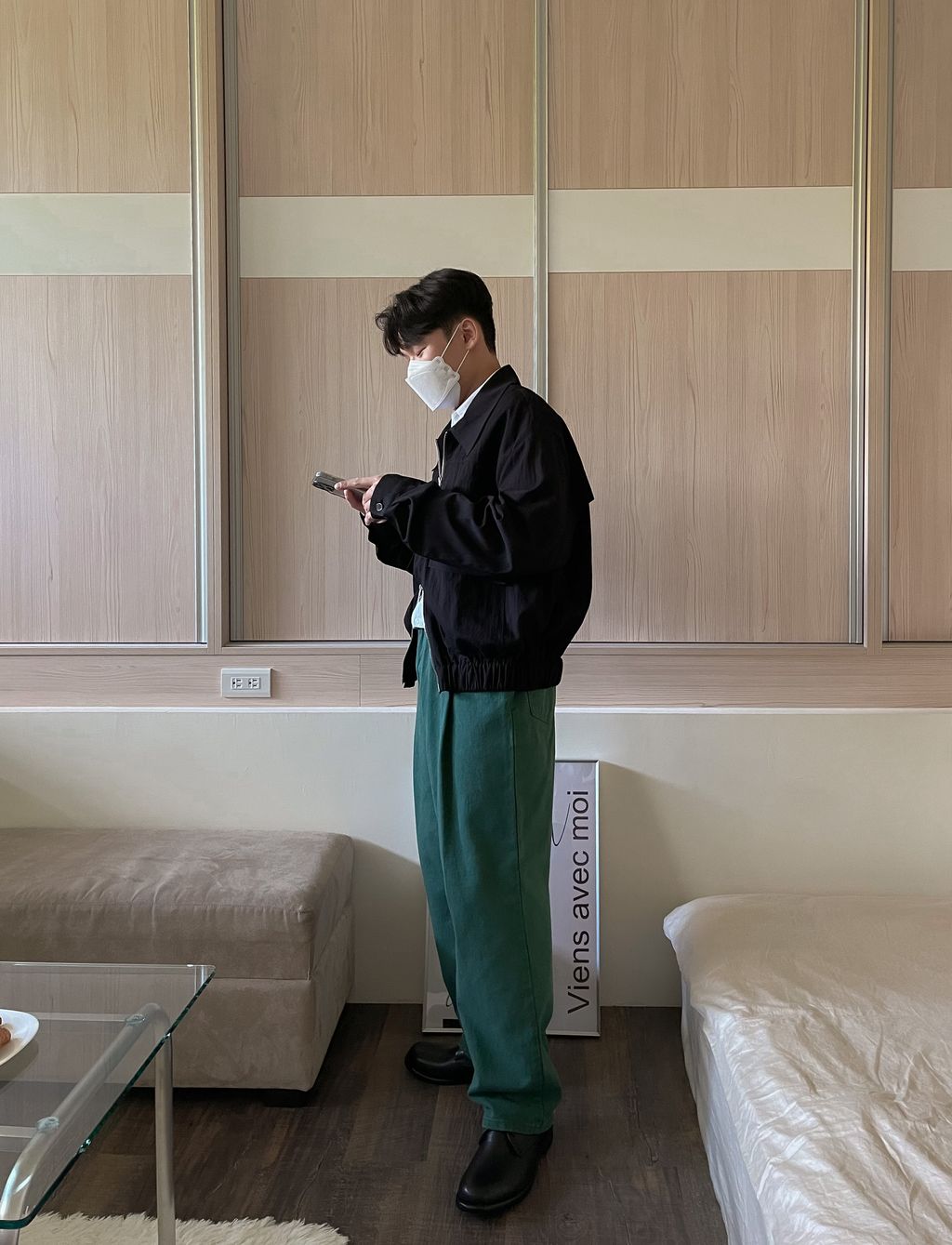 OPPAKOREA 微光澤口袋短版縮口外套 (2色)