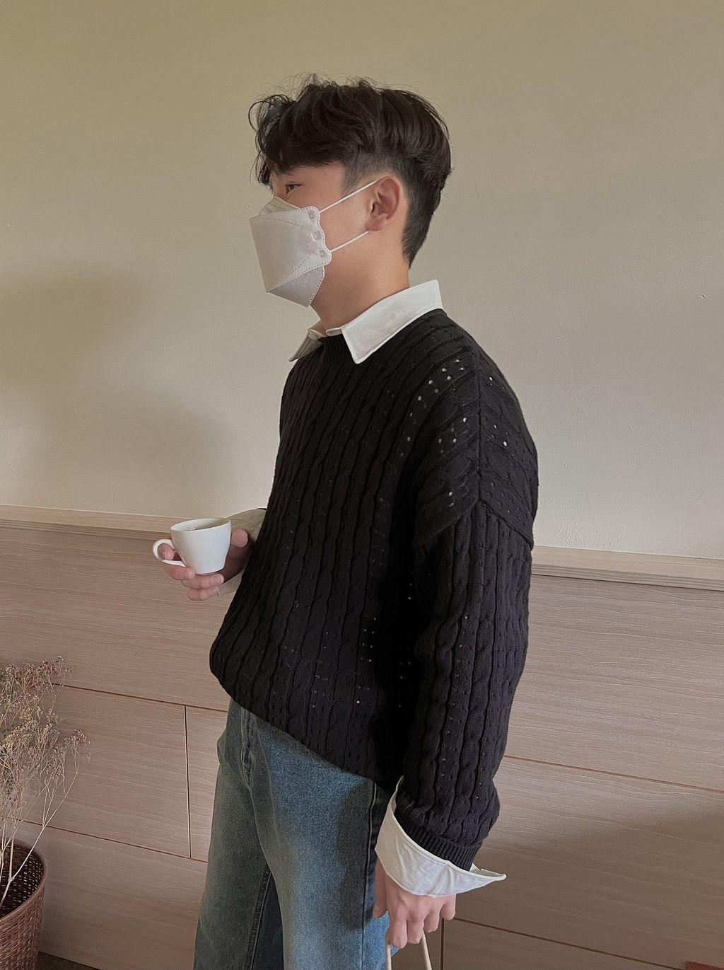 OPPAKOREA 圓領麻花微鏤空針織衫 (2色)
